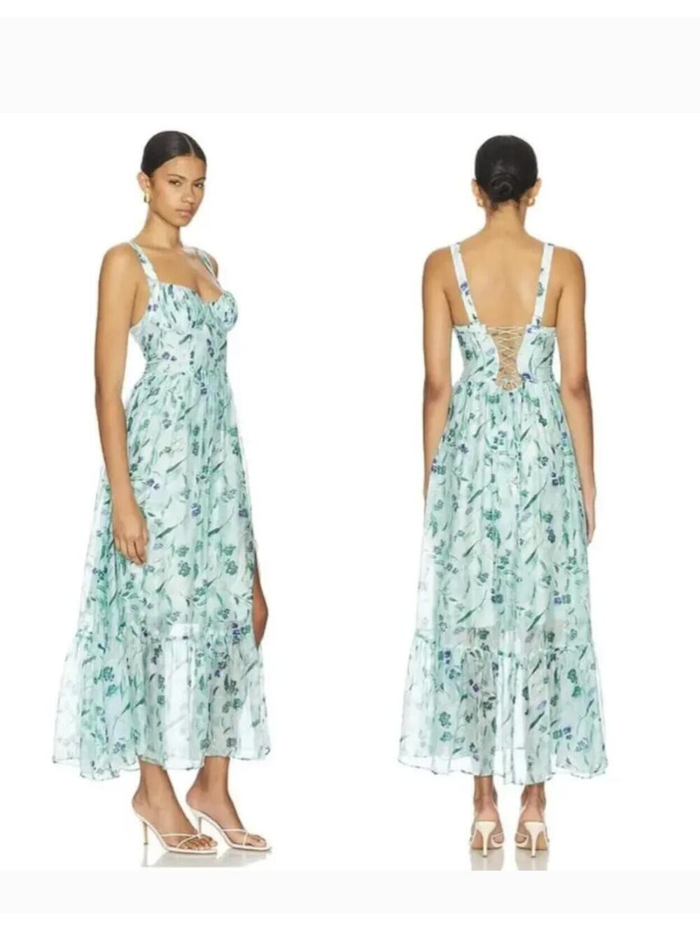 ASTR Kelby Floral Bustier Lace Up Slit Maxi Dress Size M